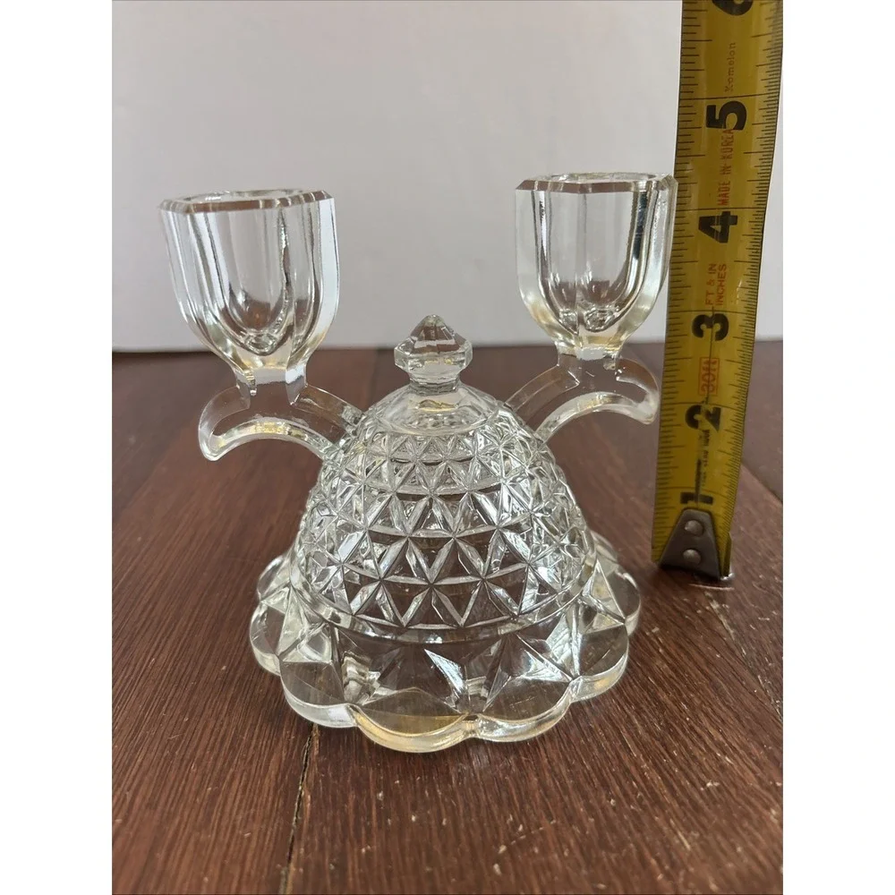 Laced‎ Edge Clear by Imperial Glass Ohio Double Light Candle Stick